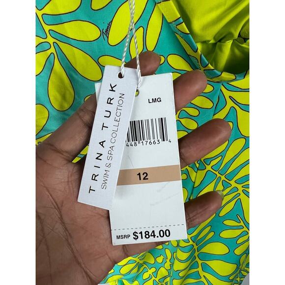 Trina Turk TRELLIS One Piece Aqua Yellow Swimsuit Twist Halter NWT $184 Sz 12 - Picture 6 of 8